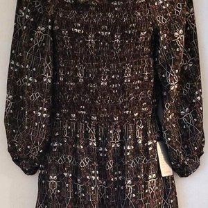 NWT Max Studio Smocked Bodice Midi Dress XS Long Sleeve Multicolor